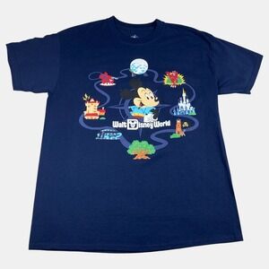Walt Disney World Mickey Mouse Compass Disney Parks Navy Blue T-Shirt Size Large